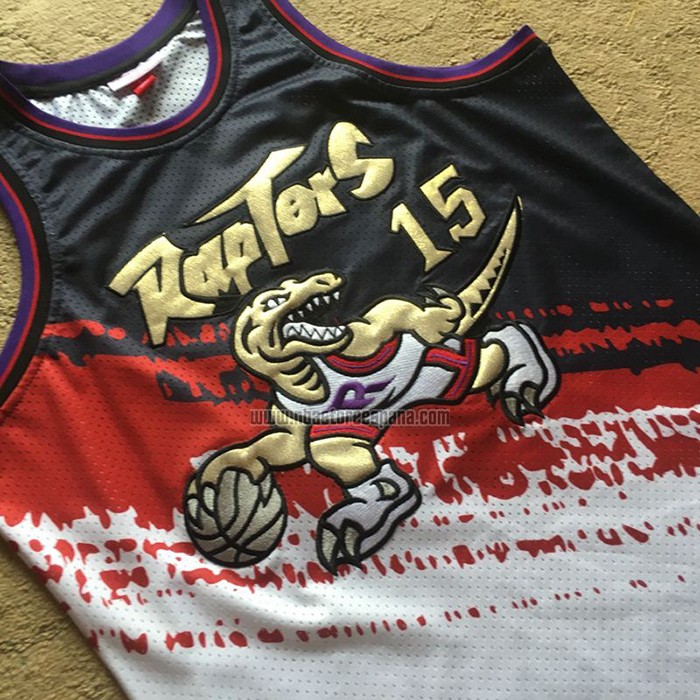 Camiseta Toronto Raptors Vince Carter NO 15 Mitchell & Ness Negro Rojo